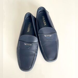 Prada Navy Leather Men’s Slip-On Loafers
